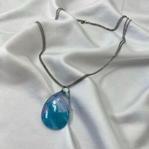 Early 2000's Large Oval Blue Purple Glass Drop Pendant Necklace